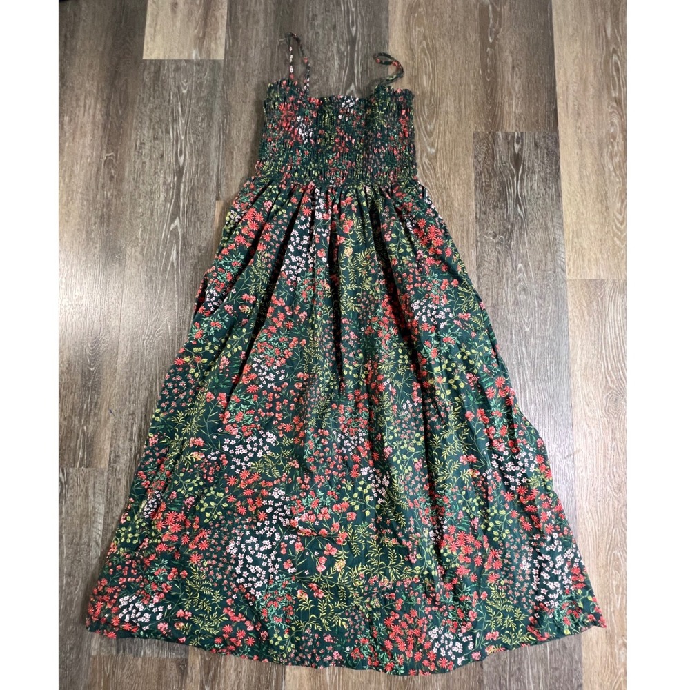 LOFT Maxi Dress Womens Small Green Floral Smocked Bodice Adjustable Straps